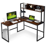 Tangkula Reversible L-Shaped Desk with Hutch, Space Saving Corner Computer Desk with Storage Bookshelf