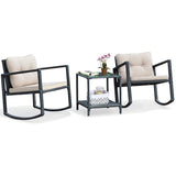 3 PCS Wicker Rocking Set, Outdoor Rocking Chairs and Table Set with Cushions