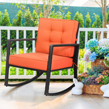 Tangkula Wicker Rocking Chair, Outdoor Glider Rattan Rocker Chair with Heavy-Duty Steel Frame