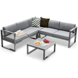Tangkula 4 Pieces Aluminum Patio Furniture Set, Patiojoy All Weather Heavy Duty Cushioned Outdoor L Shaped Sofa Set