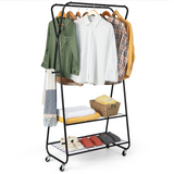 Tangkula Heavy Duty Clothes Rack with Shelves, Double Rod Rolling Garment Rack on Wheels with 4 Hooks