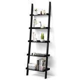 5-Tier Ladder Shelf, Wall-Leaning Bookshelf w/ Open Shelves, Plant Flower Stand