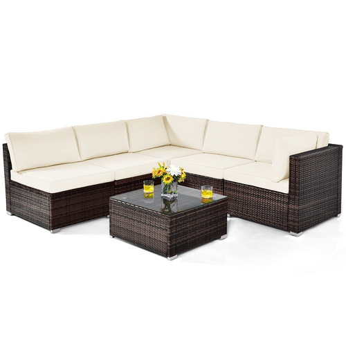 Tangkula 6 Pieces Patio Furniture Set, Outdoor Wicker Conversation Set