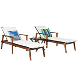 Tangkula Patio Chaise Lounge Sets, Outdoor Acacia Wood Chaise Lounger Chair