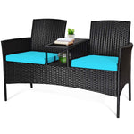 Wicker Patio Conversation Furniture Set, Turquoise - Tangkula