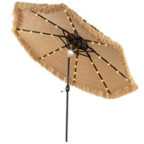 Tangkula 9 ft Thatched Patio Umbrella, 2 Tier Hawaiian Style Grass Beach Umbrella with 32 Led Lights