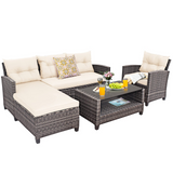 Tangkula 4 Pieces Rattan Conversation Set, Patiojoy Outdoor Furniture Set with Cushions