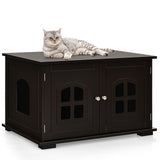 Tangkula Cat Litter Box Enclosure, Nightstand Cat House w/Double Doors & Windows