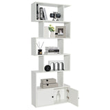 Tangkula S Shaped Bookshelf with Cabinet, 6-Tier Bookcase with Doors, Freestanding Geometric Bookshelves for Living Room