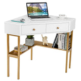 Corner Desk with 2 Drawers, 90 Degrees Triangle Corner Computer Desk for Small Space