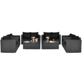 Patio Rattan Conversation Furniture Set, Outdoor Wicker Sofa Set with Padded Cushion & Tempered Glass Coffee Table