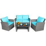 Tangkula 4 Pieces Patio Furniture Set, Outdoor Conversation Set with Cushions and Coffee Table