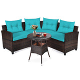 4-Piece Patio Furniture Set, C-Shape Outdoor Wicker Sectional Sofa Set