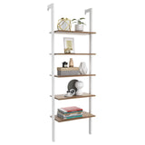 Tangkula Industrial Ladder Shelf Against The Wall, 5-Tier Wall Mount Ladder Bookshelf with Metal Frame