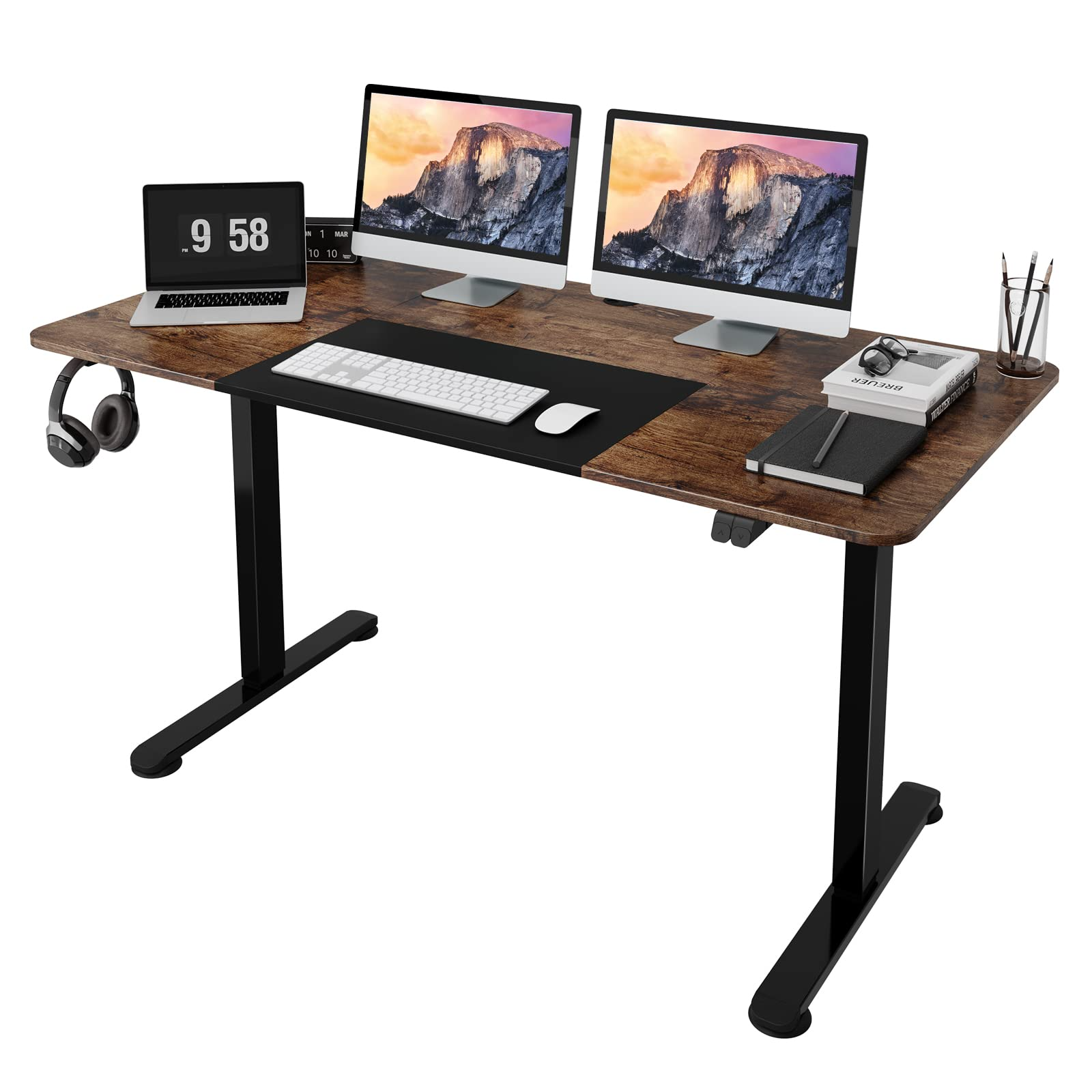Tangkula 55 x 28 Inch Large Electric Standing Desk, Height Adjustable Sit to Stand Desk with Powerful Motor & Hanging Hook
