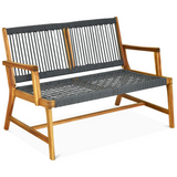 Tangkula 2-Person Patio Acacia Wood Bench Loveseat Chair, Outdoor Patio Bench Acacia Wood Bench