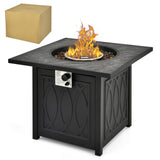 Tangkula 32 Inches Gas Fire Pit Table, 50,000 BTU Square Propane Firepit (Black)
