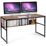 55 Inches Computer Desk with Bookshelf, Study Writing Table w/Storage Shelf & Sturdy Metal Frame