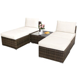 5 Piece Wicker Lounge Chair Set, with Tempered Glass Coffee Table