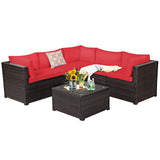 6 Pieces Patio Furniture Set, Outdoor Rattan Sofa Set, Wicker Conversation Set