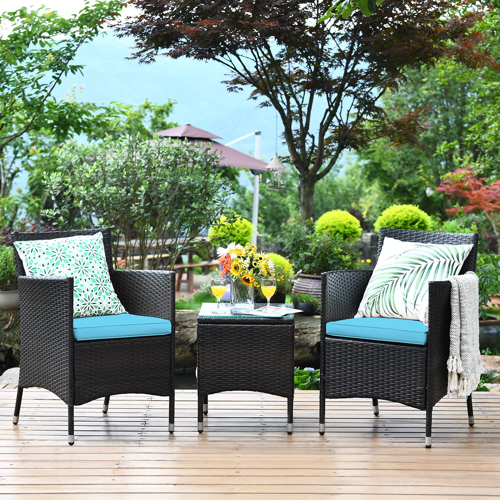 Outdoor Wicker Rattan Conversation Set - Tangkula