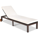 Tangkula Patio Chaise Lounge Chair, Outdoor Rattan Lounger Recliner Chair with Wheels