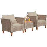3 Piece Patio Furniture Set, Outdoor Wicker Rattan Bistro Sofa Set