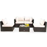 5 Pieces Patio Furniture Set, All Weather Wicker L-Shaped Corner Sofa Set w/Soft Cushions