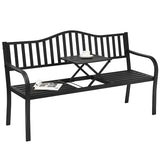 Tangkula Outdoor Garden Bench with Pullout Middle Table