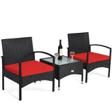 3 Pieces Patio Rattan Conversation Set - Tangkula