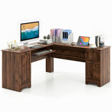 Tangkula L-Shaped Office Desk with Storage Drawers & Keyboard Tray