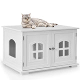Tangkula Cat Litter Box Enclosure, Nightstand Cat House w/Double Doors & Windows