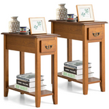 Tangkula Narrow End Table, Slim Side Table with Drawer and Open Shelf