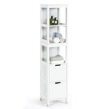 Tangkula Tall Bathroom Storage Cabinet, Multifunctional Bathroom Floor Cabinet with 3 Tier Shelves and 2 Drawers