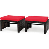 2 Pieces Patio Rattan Ottomans, All Weather Outdoor Footstool Footrest Seat