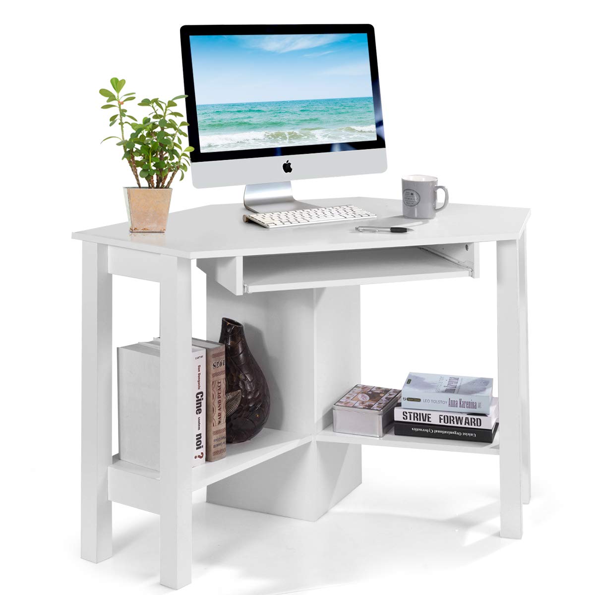 Corner Computer Desk, White - Tangkula