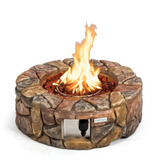 28 Inch Round Propane Gas Fire Pit, Patiojoy 40,000 BTU Stone Look Outdoor Propane Fire Pit - Tangkula