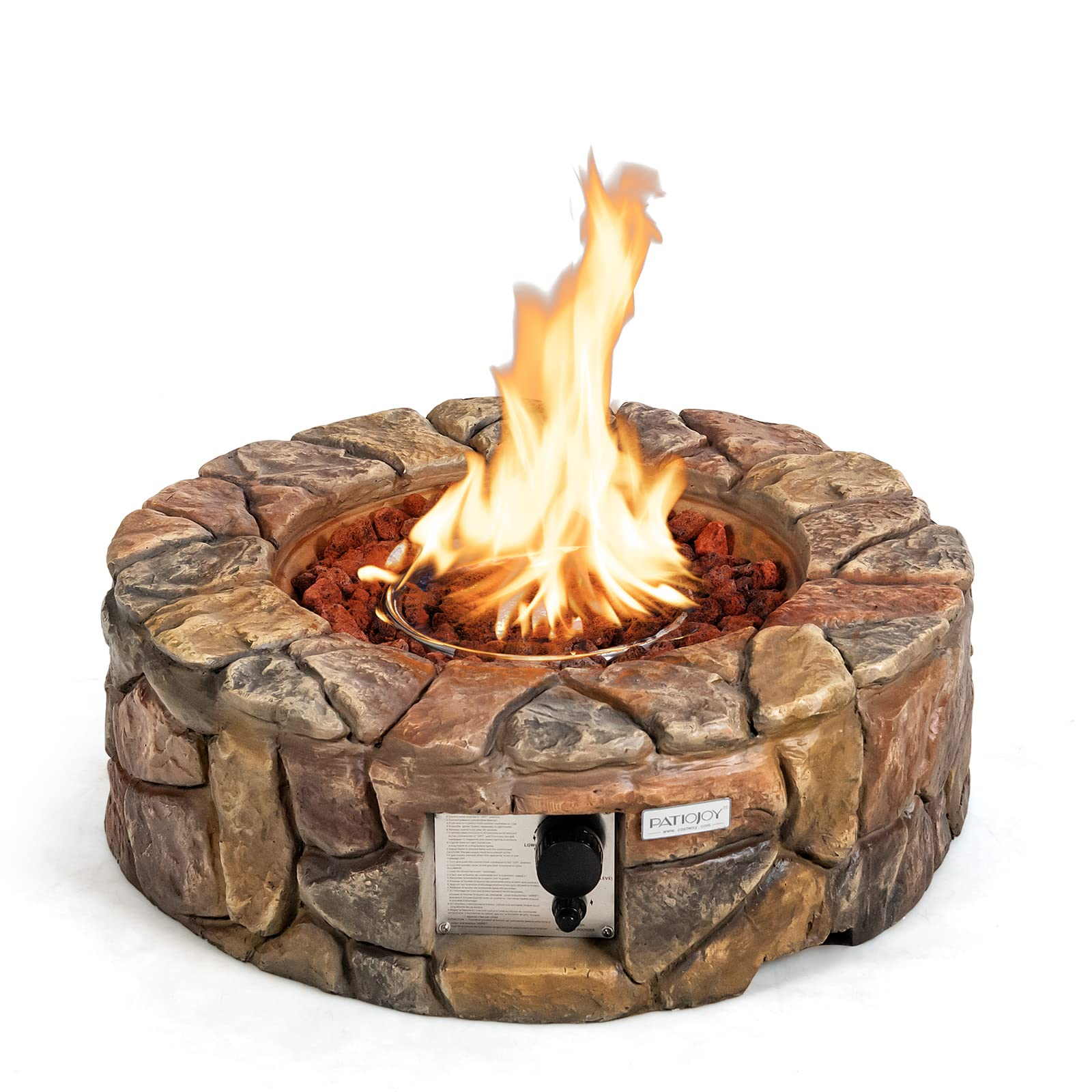 28 Inch Round Propane Gas Fire Pit, Patiojoy 40,000 BTU Stone Look Outdoor Propane Fire Pit - Tangkula