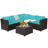 6 Pieces Patio Furniture Set, Outdoor Rattan Sofa Set, Wicker Conversation Set