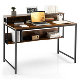 Tangkula 48 Inch Computer Desk with Monitor Stand & Bookshelf