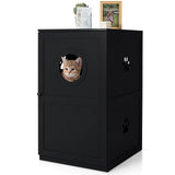 Tangkula 2-Tier Litter Box Enclosure, Cat House, Hidden for Large Cat (Black & Grey)