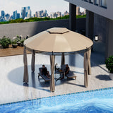 Tangkula 11.5x11.5 ft Round Patio Gazebo, 2-Tier Dome Gazebo with Removable Side Curtains