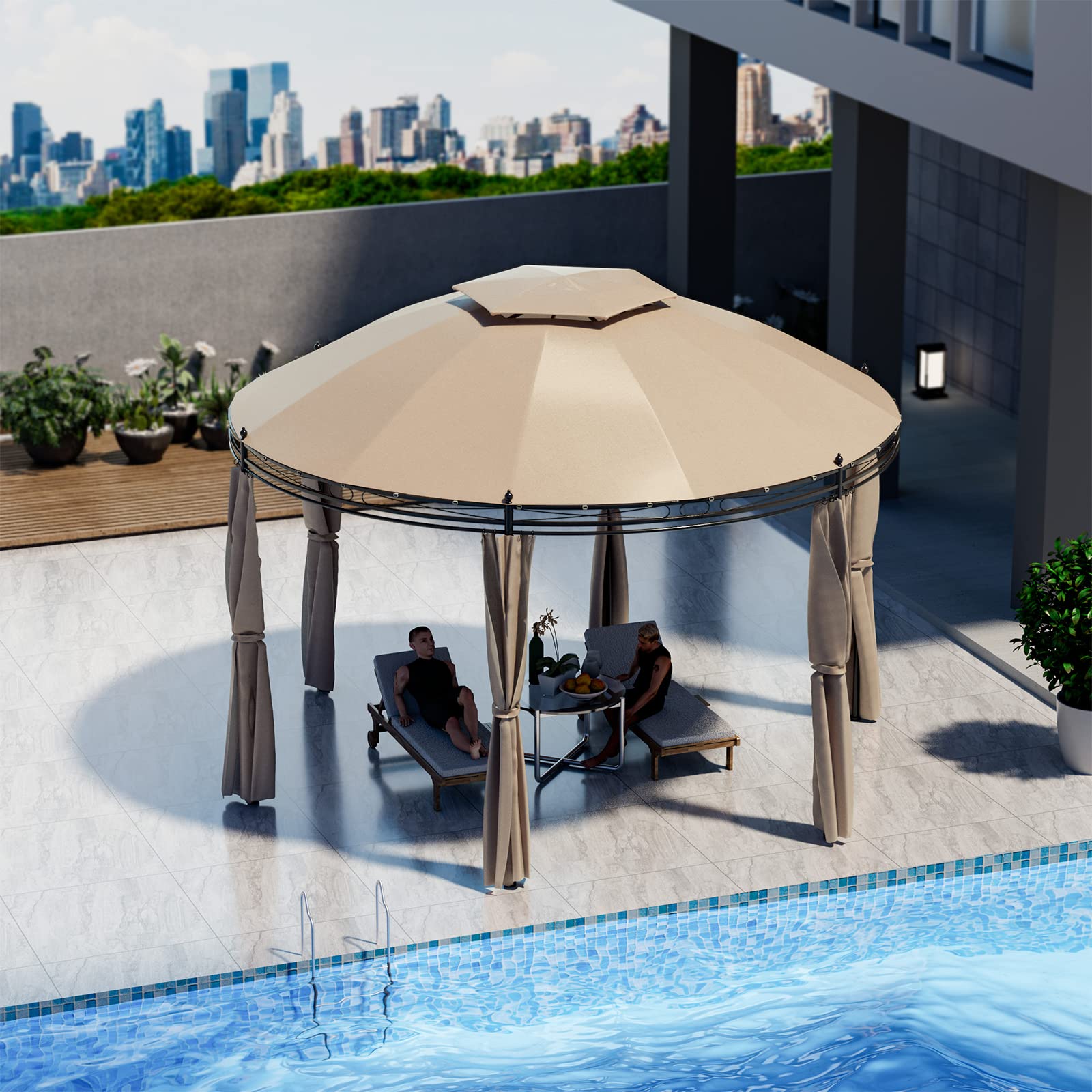 dome patio umbrella Tangkula 11.5x11.5 ft Round Patio Gazebo, 2-Tier Dome Gazebo with Remo – tangkula
