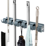 Wall Mount Mop Broom Holder, Hanging Broom Organizer w/ 5 Slots & 6 Hooks