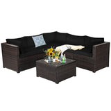 6 Pieces Patio Furniture Set, Outdoor Rattan Sofa Set, Wicker Conversation Set