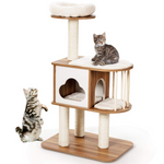 Modern Wood Cat Tree, 46 Inches Cat Tower with Platform - Tangkula