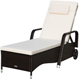 Tangkula Patio Chaise with Wheels, 6 Positions Adjustable Outdoor Lounger Chair with Steel Frame