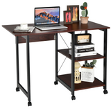 Tangkula Mobile Folding Computer Desk, Modern Writing Desk w/ 2-Tier Storage Shelves