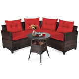 4-Piece Patio Furniture Set, C-Shape Outdoor Wicker Sectional Sofa Set