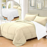 3 Pcs Down Alternative Reversible Comforter Sham Set (King, White&Beige)